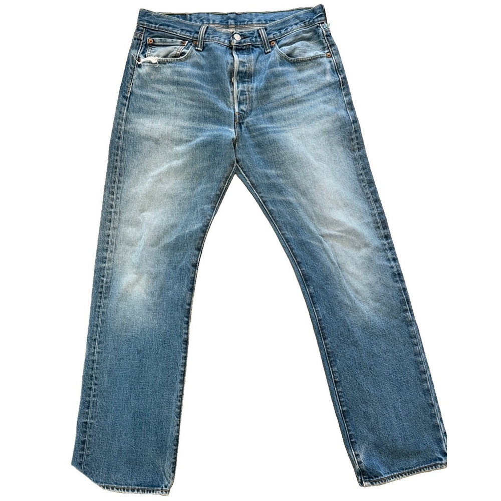 Levi's 501 Jeans Men's 34x32 Light Wash Distressed Button Fly Straight Leg